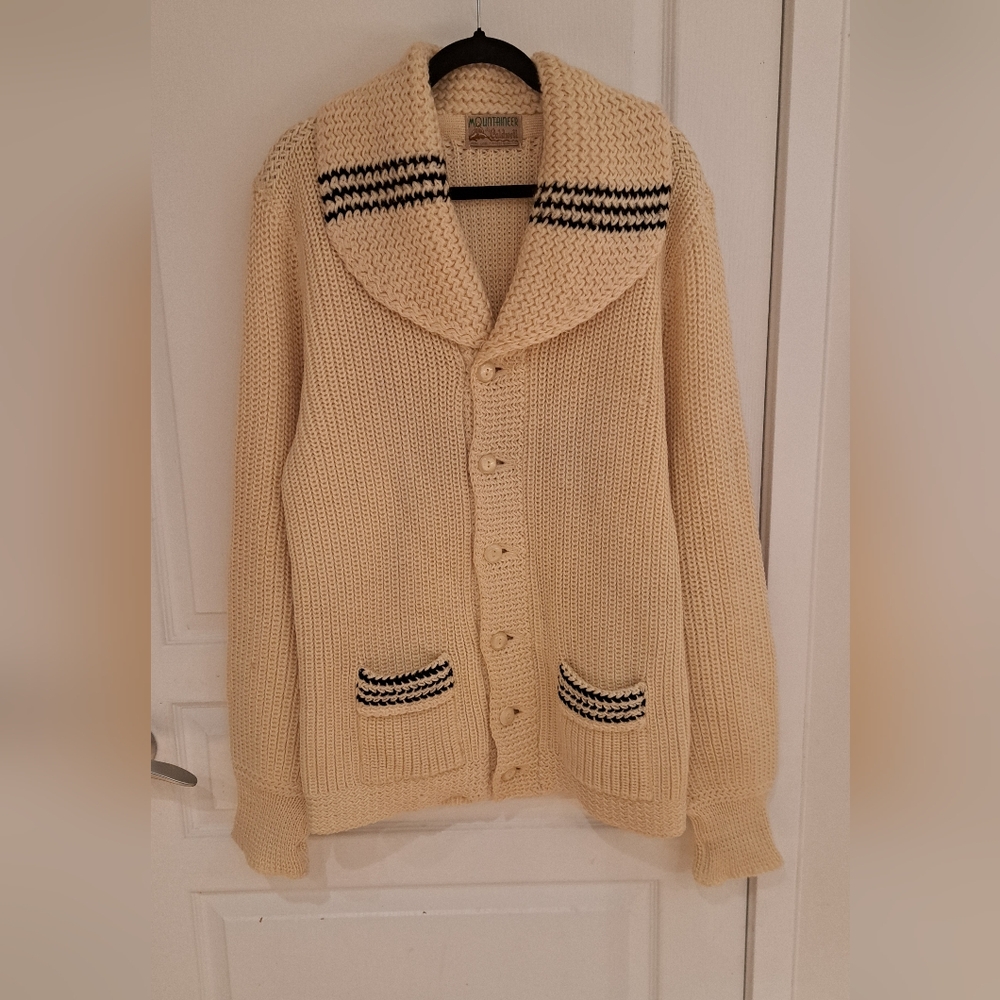 Cream Cardigan Sweater with Black Accents